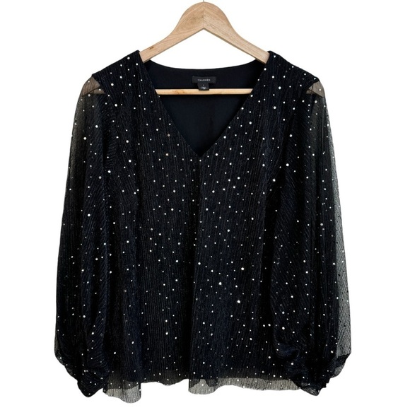Halogen Tops - Halogen Black Silver Glitter V Neck Long Balloon Sleeve Womens Size 1X Evening
